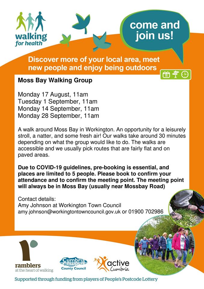 Poster about health walks in mossbay this summer 2020